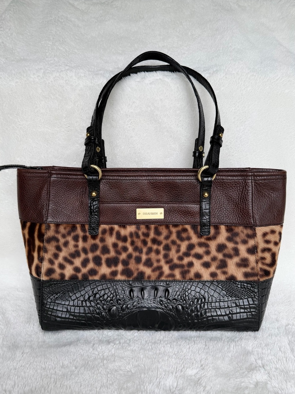 Vintage Brahmin Arno Camel Leopard Vineyard Tote Y2K Luxury Rare One Owner